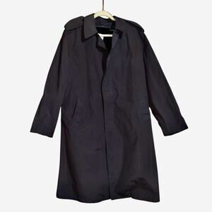 Vintage US Military All Weather Coat Mens 42R Black Overcoat Zip-Out Liner 80s